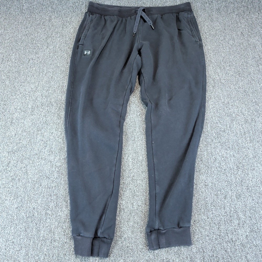 Under Armour Mens Joggers XL Black Cotton Blend Fleece Rival Sweatpants Tapered